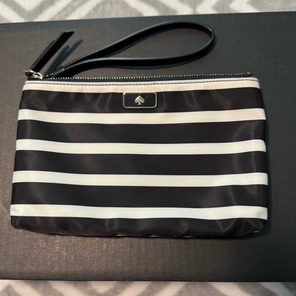 Kate Spade Black and White Striped Clutch